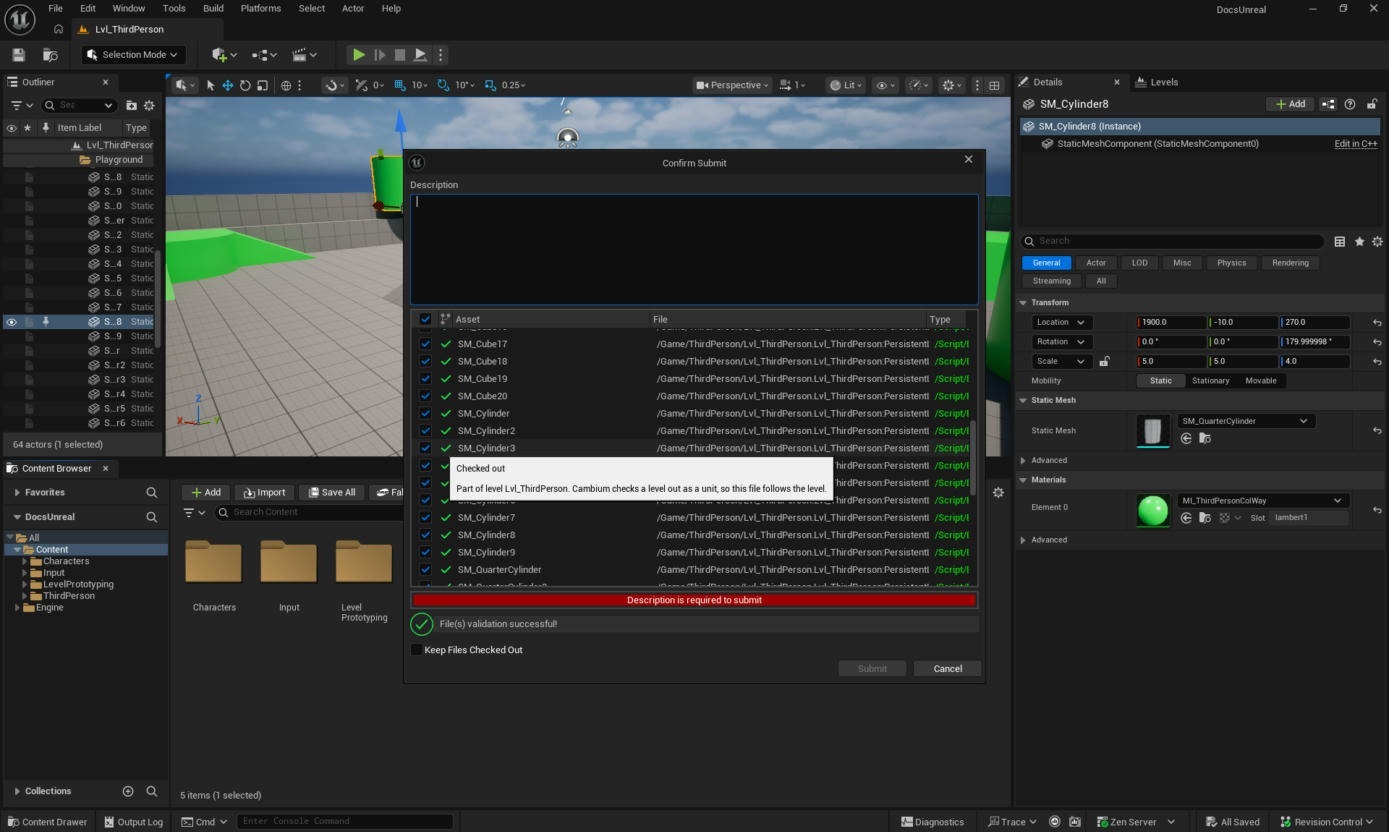 The submit window listing the whole level, with a row's tooltip explaining it follows the level
