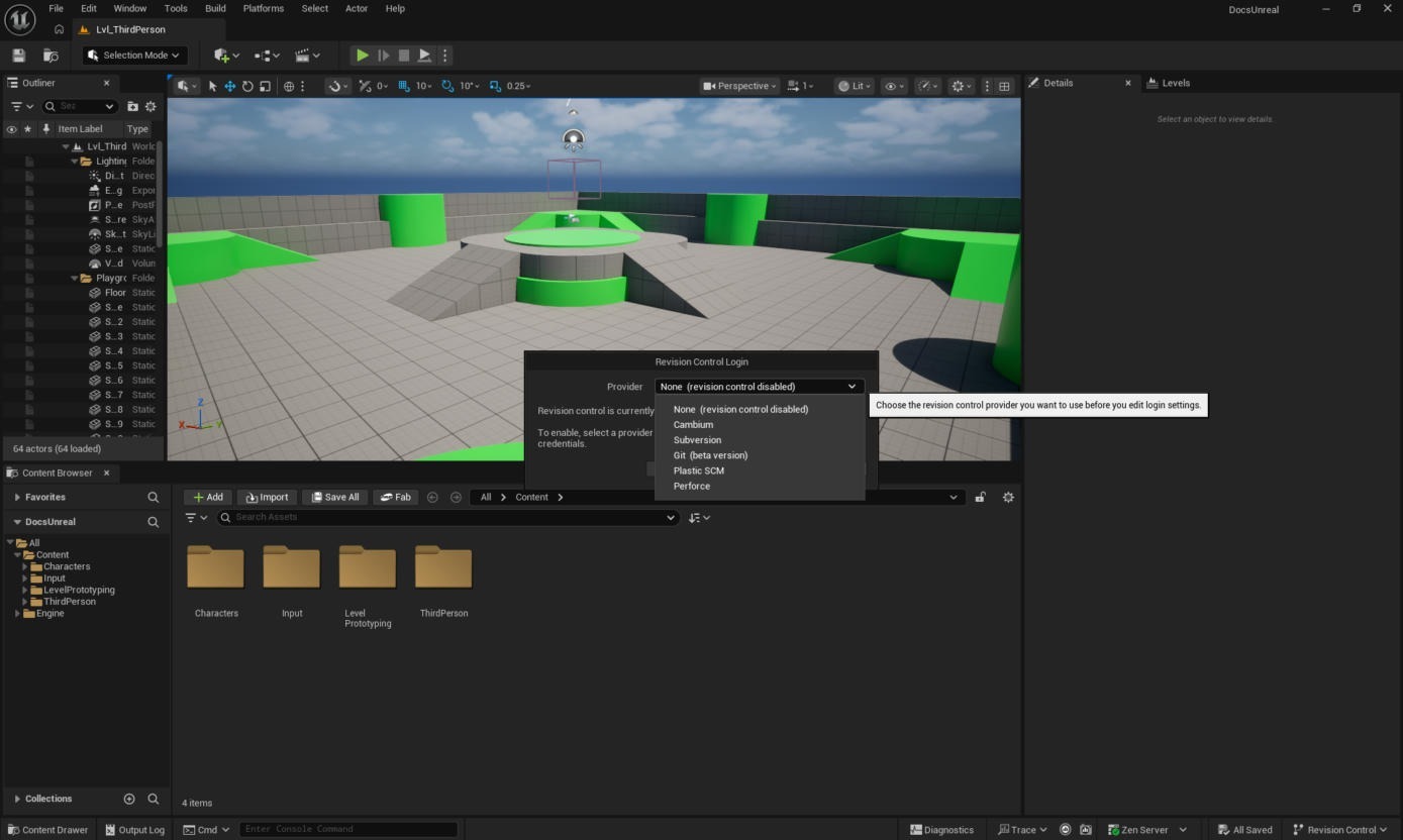 Choosing Cambium as the revision control provider in Unreal